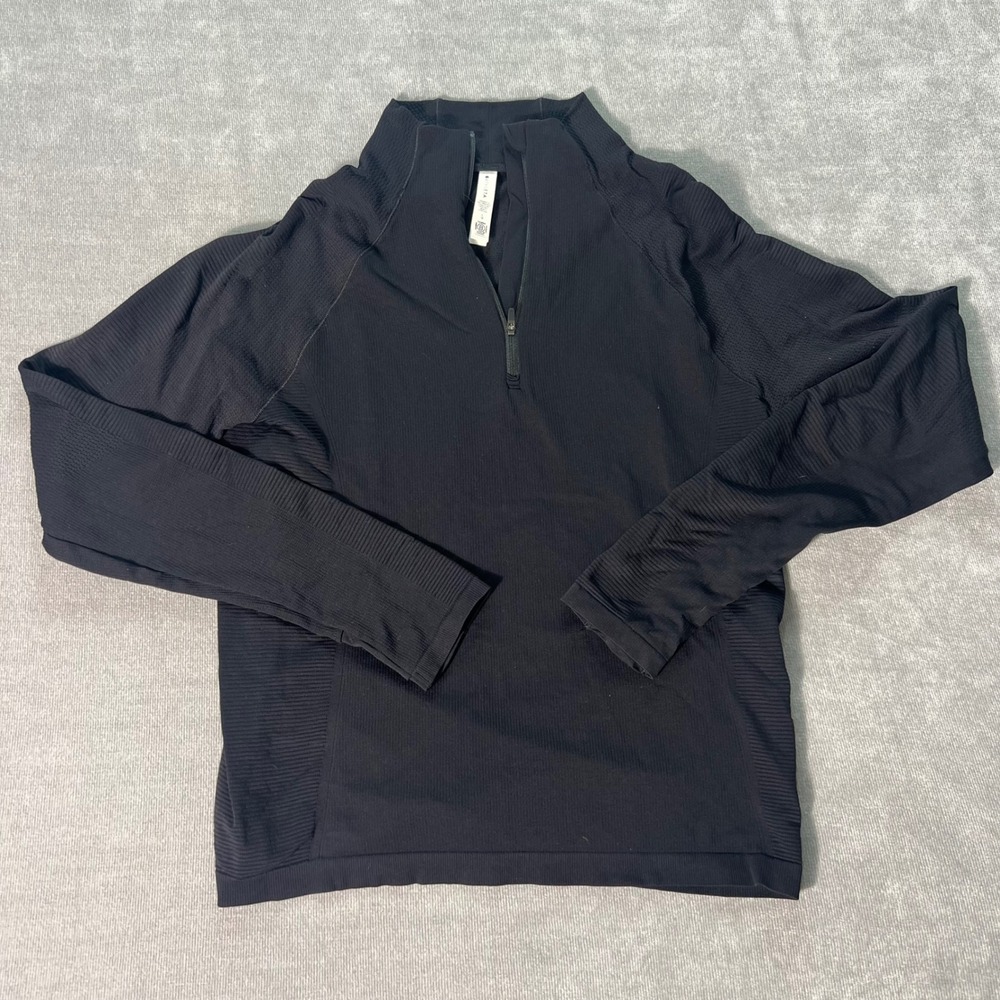 Athleta Momentum Quarter Zip Pullover Black Seamless Running Top Large 17897